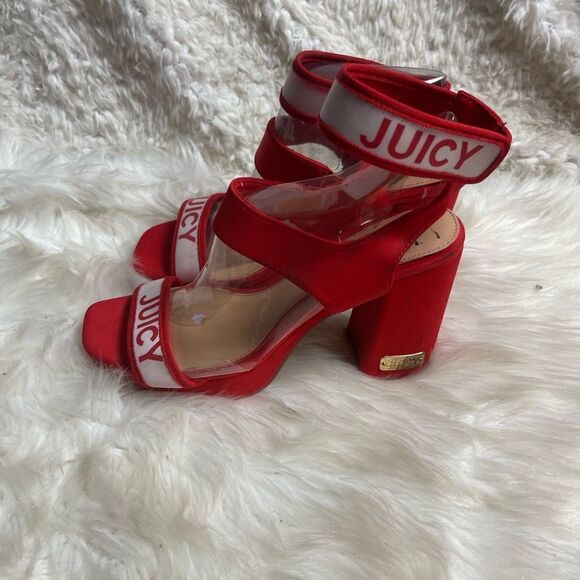 Juicy Couture Glisten fabric Red and white platform ankle strap  heels SZ8.5 M - Picture 2 of 14